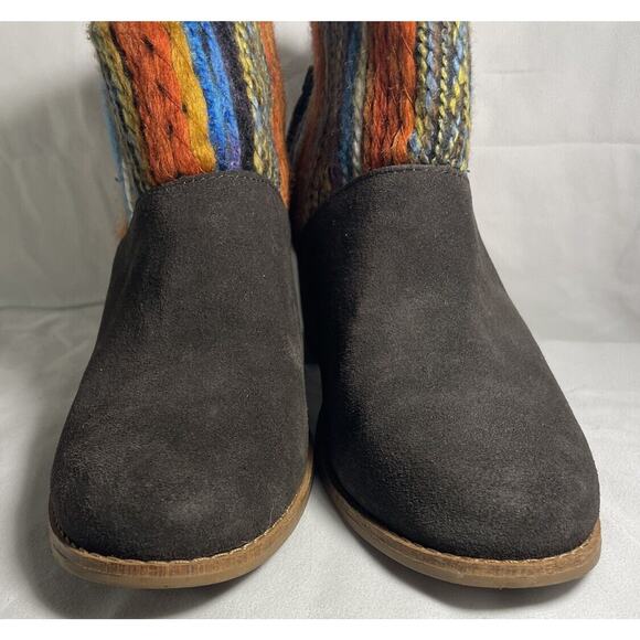 Toms Leila Chocolate Suede & Multicolor Yarn Bootie Mixed Textile Bootie Sz 7.5 - Picture 2 of 9